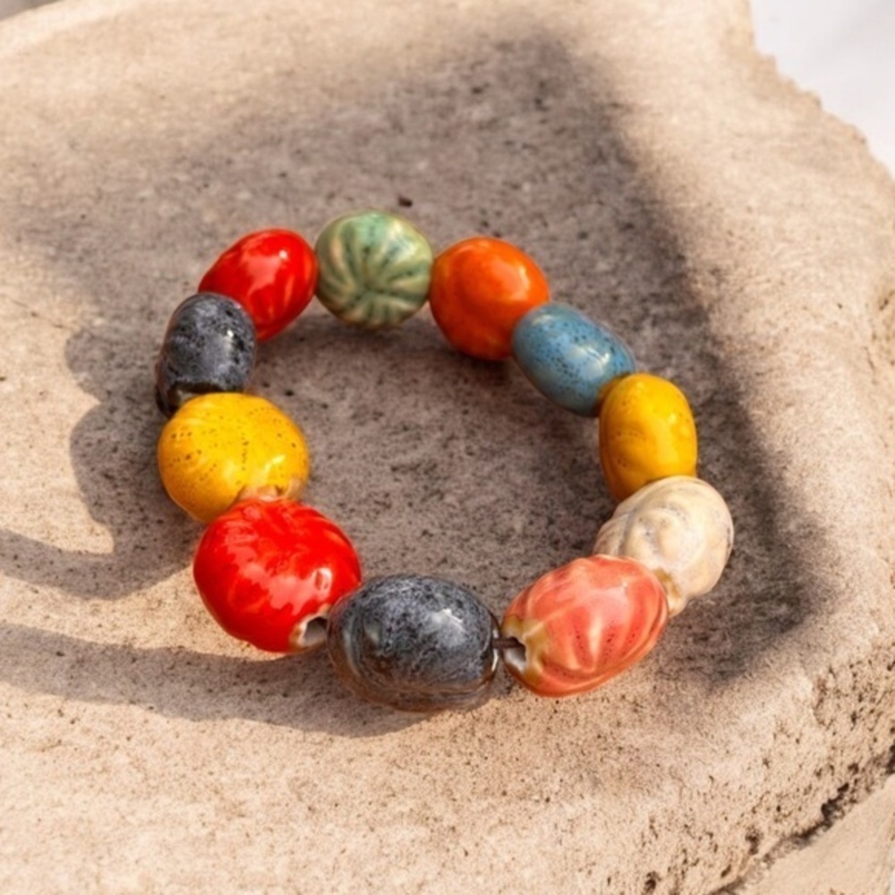 Creative Ethnic Style Flower Glaze Ceramic Beads Bracelet Women Ladies Jewelry